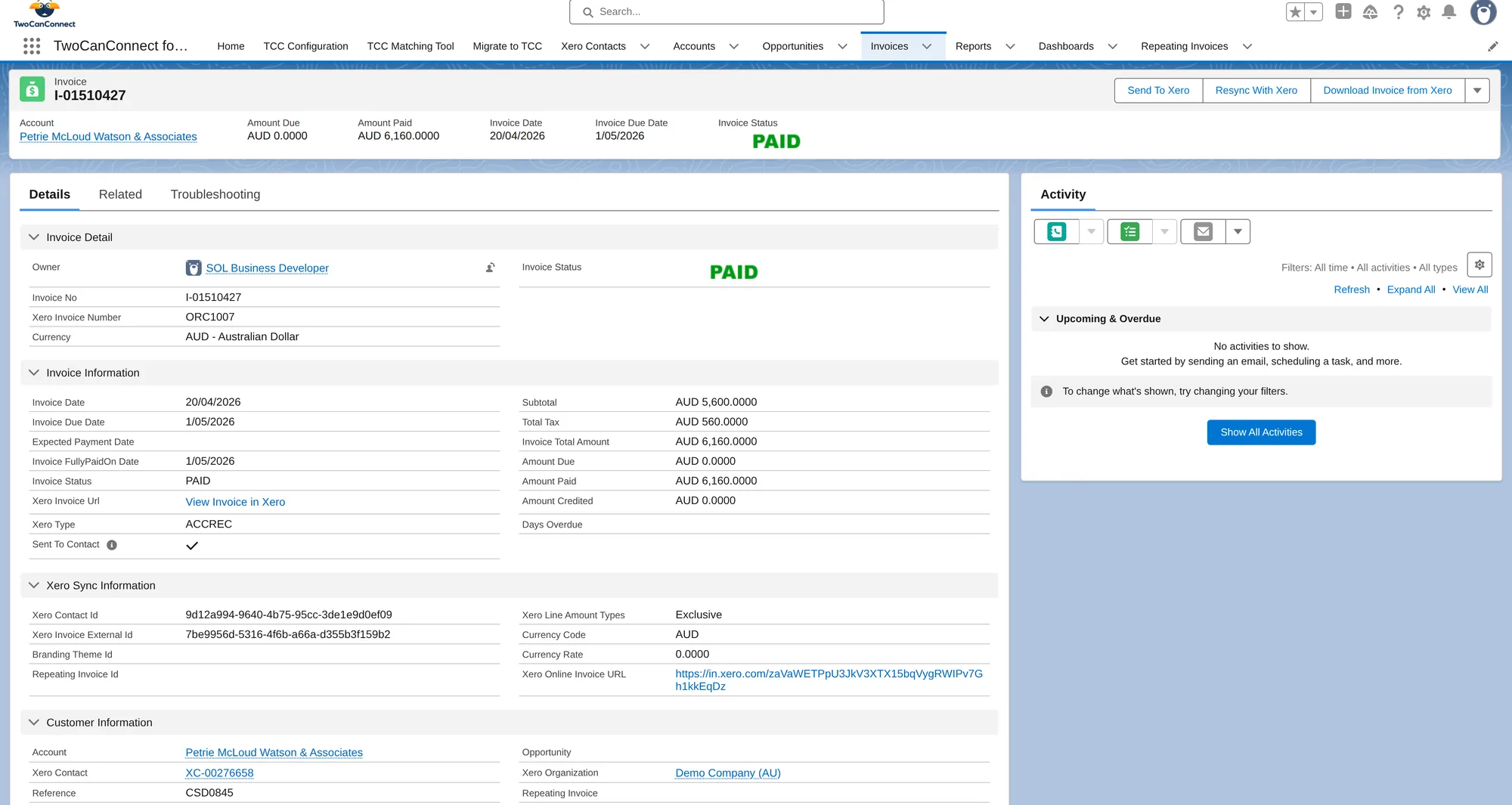 Paid — synced with Xero