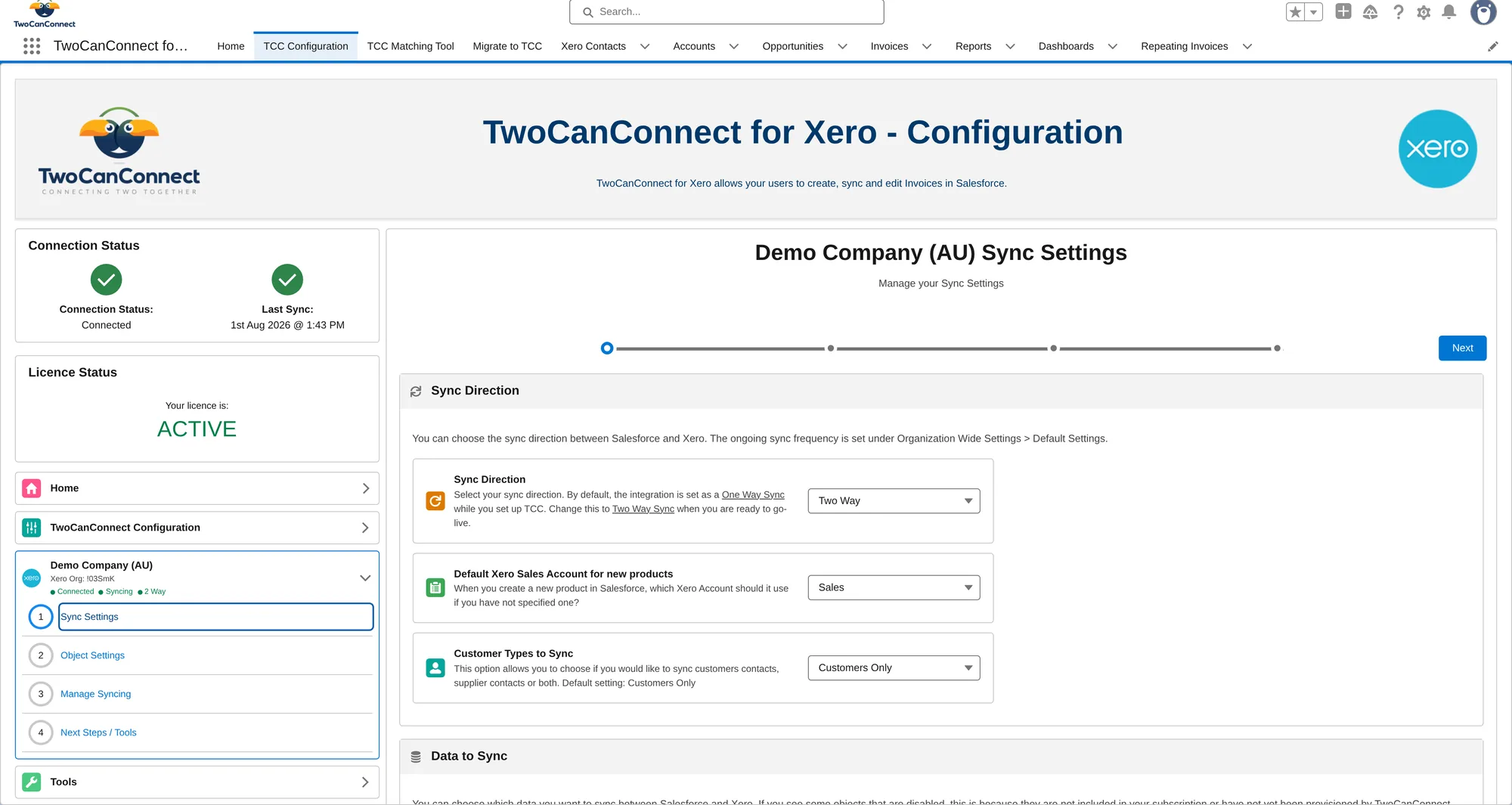 Sync direction settings
